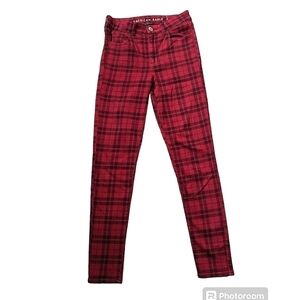 American Eagle Next Level Stretch Red Plaid High Rise Jeggings size 6